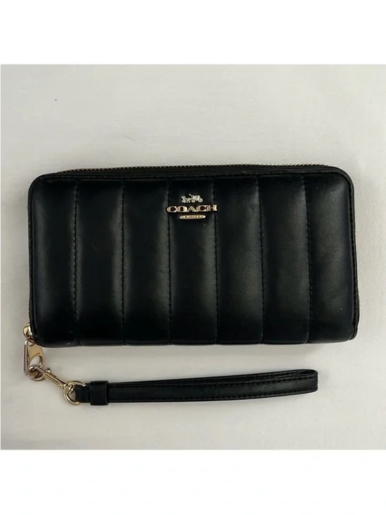 Coach Black Quilted Zip-Around Wristlet Wallet with Gold Hardware - Picture 2 of 7